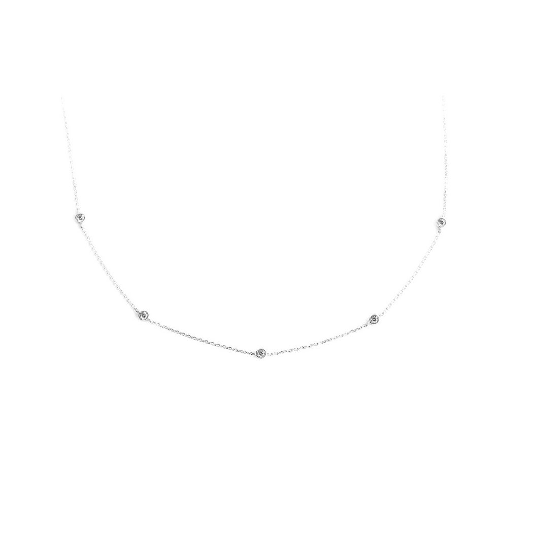 Diamond station necklace with 5 diamonds 